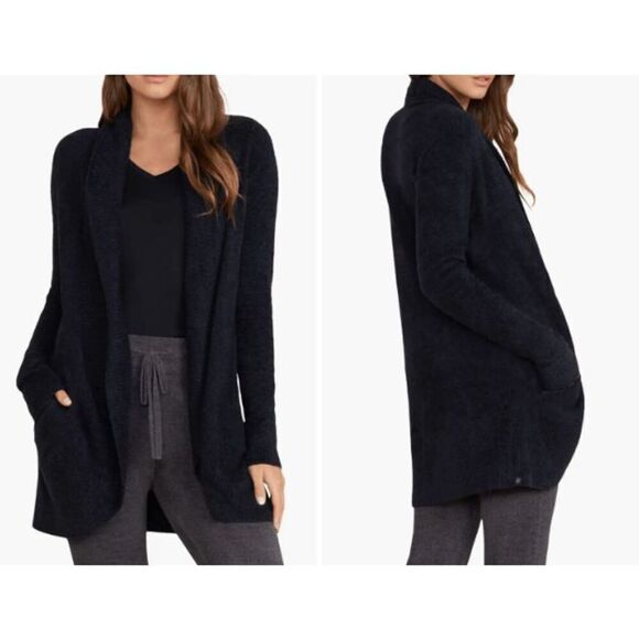 Barefoot Dreams CozyChic Lite Coastal Cardigan Hooded Black Pockets Size XS/S - Picture 1 of 12